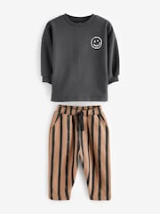 Black/Brown 100% Cotton Sweatshirt And Stripe Joggers Set (3mths-7yrs) - Image 5 of 7