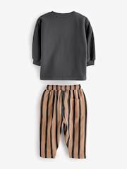 Black/Brown 100% Cotton Sweatshirt And Stripe Joggers Set (3mths-7yrs) - Image 6 of 7