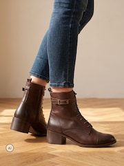 Jones Bootmaker Chocolate Madie Heeled Leather Ankle Boots - Image 1 of 5