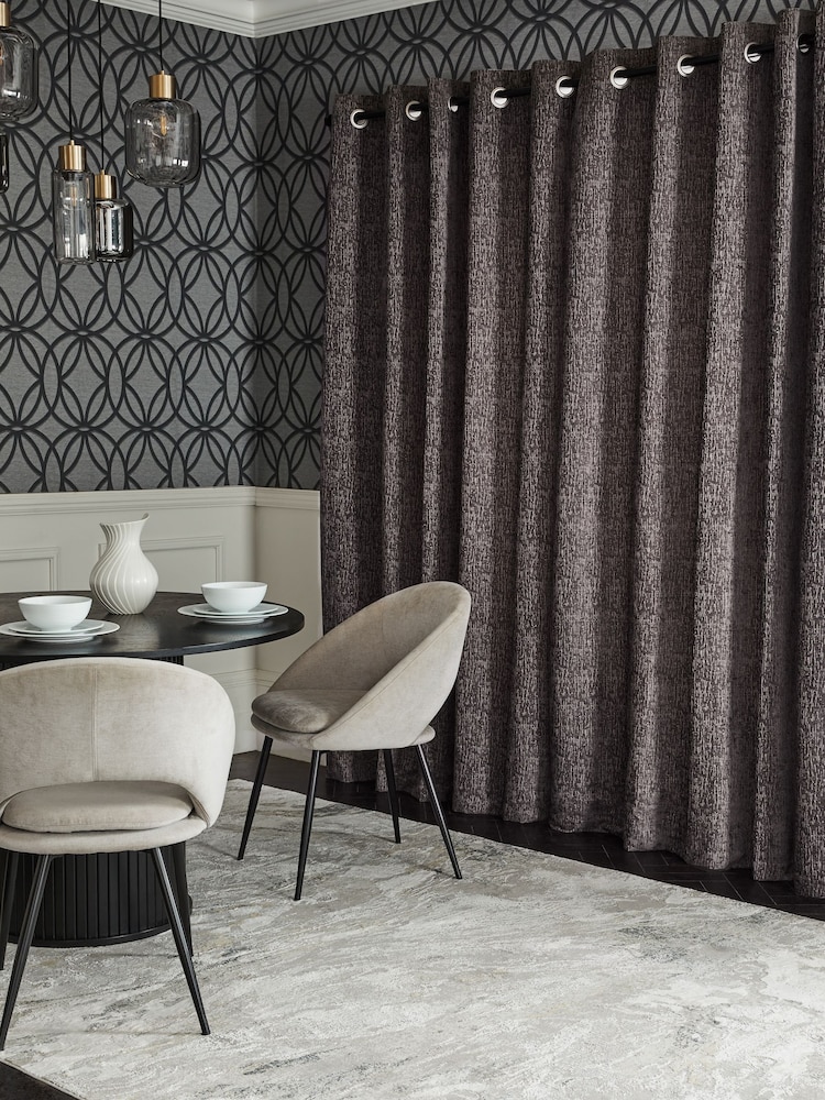 Grey Mid Heavyweight Chenille Eyelet Lined Curtains - Image 2 of 8