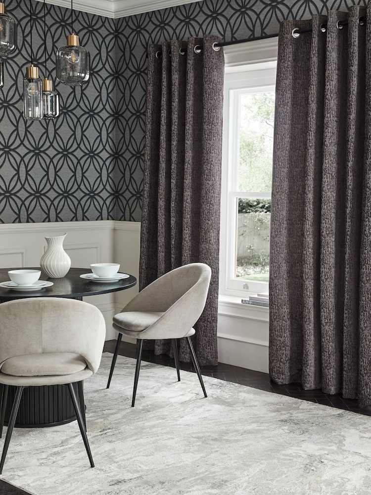 Grey Mid Heavyweight Chenille Eyelet Lined Curtains - Image 3 of 8