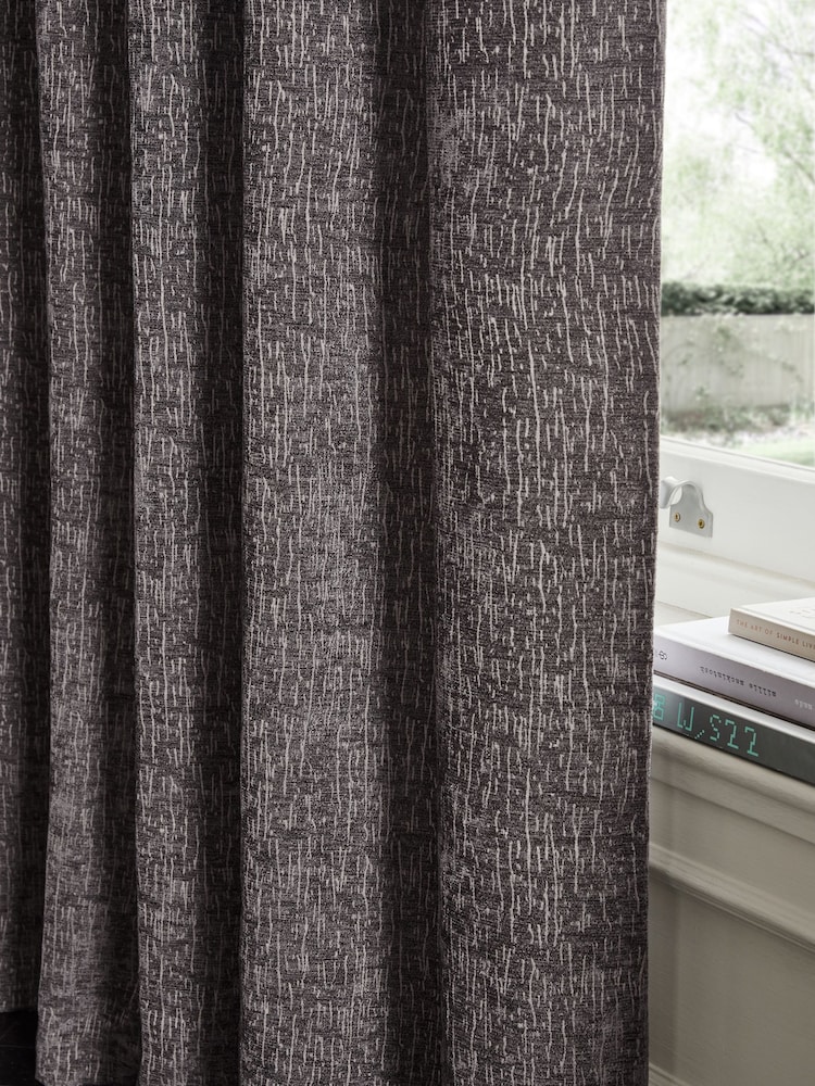 Grey Mid Heavyweight Chenille Eyelet Lined Curtains - Image 6 of 8