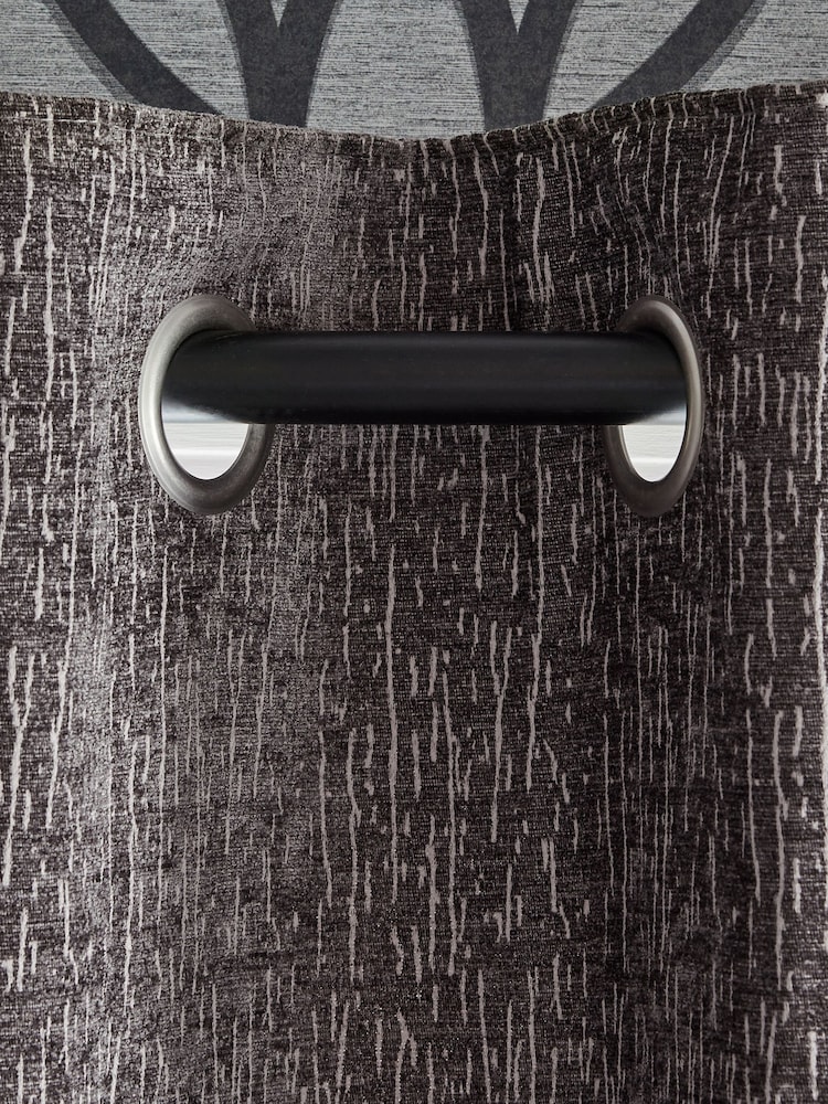 Grey Mid Heavyweight Chenille Eyelet Lined Curtains - Image 7 of 8