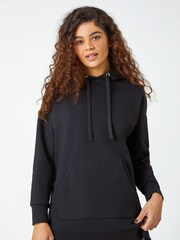 Roman Black Plain Longline Drawstring Hoodie - Image 1 of 5