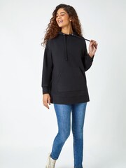 Roman Black Plain Longline Drawstring Hoodie - Image 2 of 5