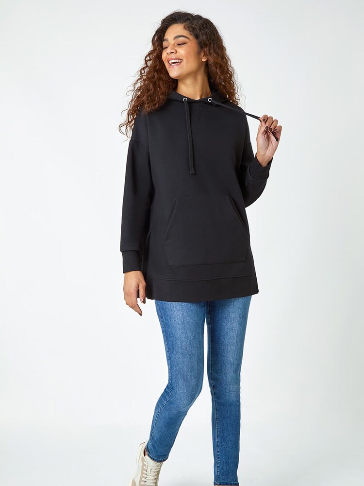 Roman Black Plain Longline Drawstring Hoodie - Image 2 of 5