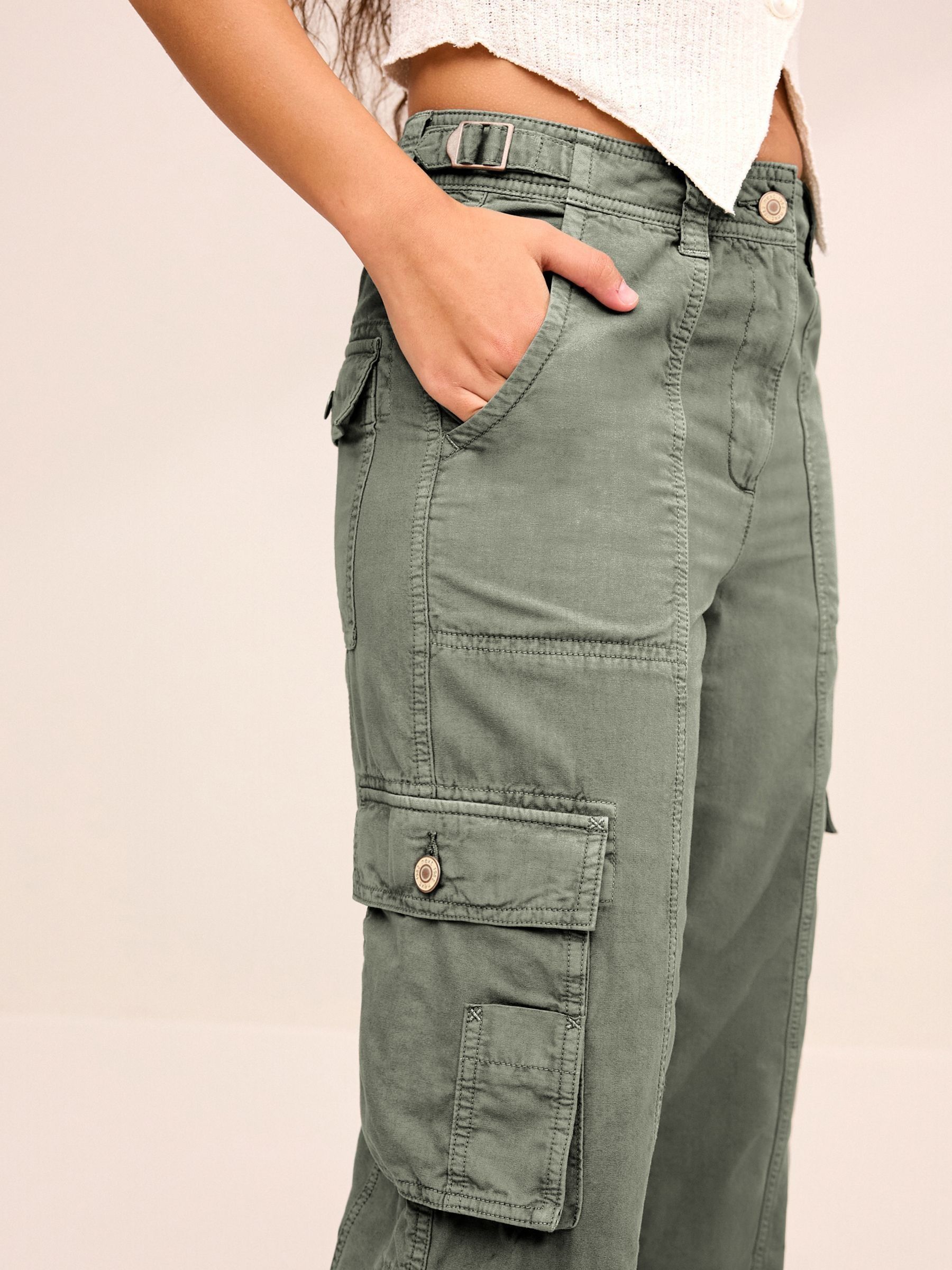 Buy Khaki Green 100% Cotton Adjustable Waist Cargo Trousers from Next  Netherlands