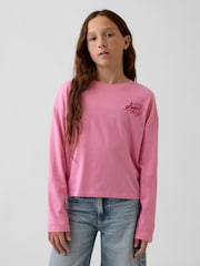 Gap Pink Oversized Graphic Long Sleeve T-Shirt (4-13yrs) - Image 1 of 5
