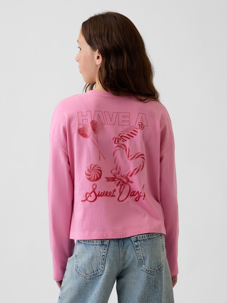 Gap Pink Oversized Graphic Long Sleeve T-Shirt (4-13yrs) - Image 2 of 5 Gap Pink Oversized Graphic Long Sleeve T-Shirt (4-13yrs) - Image 2 of 5