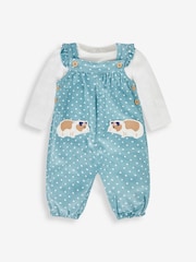 JoJo Maman Bébé Duck Egg Blue Guinea Pig Appliqué Cord Dungarees & Top Set - Image 2 of 7