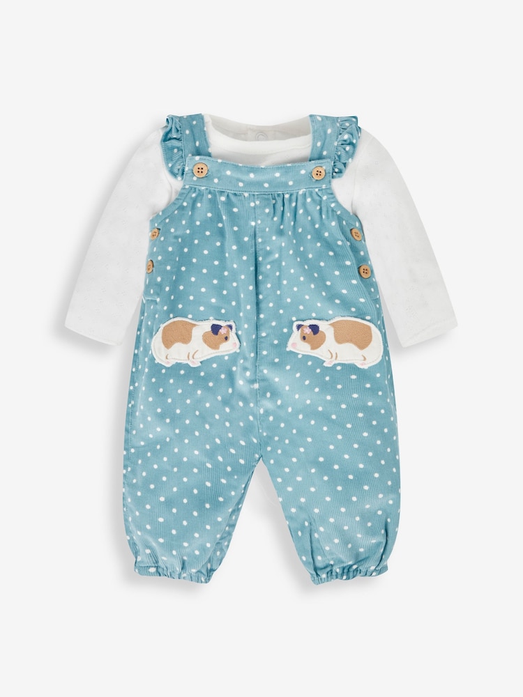 JoJo Maman Bébé Duck Egg Blue Guinea Pig Appliqué Cord Dungarees & Top Set - Image 2 of 7