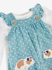 JoJo Maman Bébé Duck Egg Blue Guinea Pig Appliqué Cord Dungarees & Top Set - Image 6 of 7