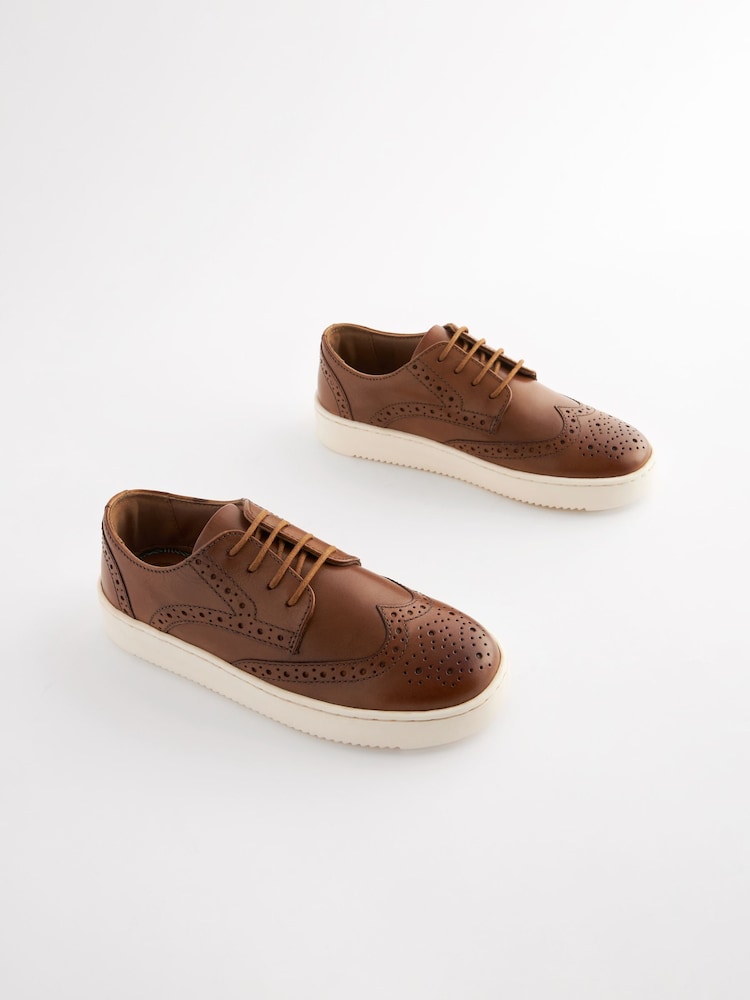 Marrón tostado - Zapatos Oxford de cuero con cordones - Imagen 1 de 5