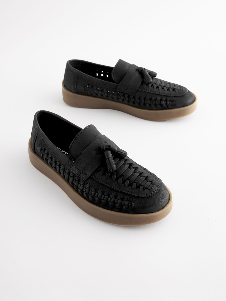 Schwarz - Loafer aus geflochtenem Leder mit Quasten - Bild 1 von 5 Schwarz - Loafer aus geflochtenem Leder mit Quasten - Bild 1 von 5
