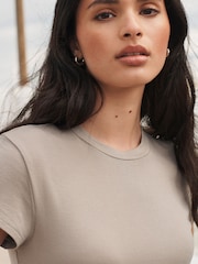 Grey Soft Touch Ribbed Short Sleeve T-Shirt with TENCEL™ Lyocell - Image 1 of 5