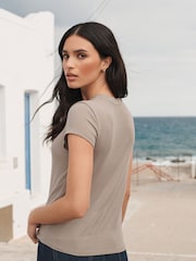 Grey Soft Touch Ribbed Short Sleeve T-Shirt with TENCEL™ Lyocell - Image 3 of 5