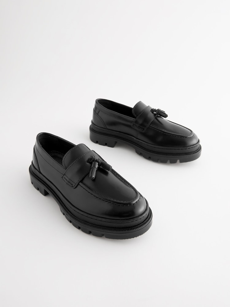 Black Leather Tassle Loafer School Shoes - Image 1 of 5