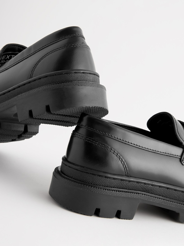 Black Leather Tassle Loafer School Shoes - Image 3 of 5