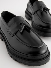 Black Leather Tassle Loafer School Shoes - Image 4 of 5