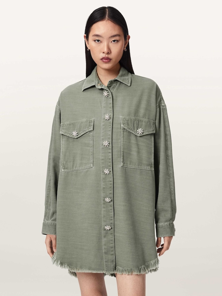 AllSaints Green Hettie Shacket Dress - Image 1 of 7