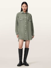 AllSaints Green Hettie Shacket Dress - Image 2 of 7