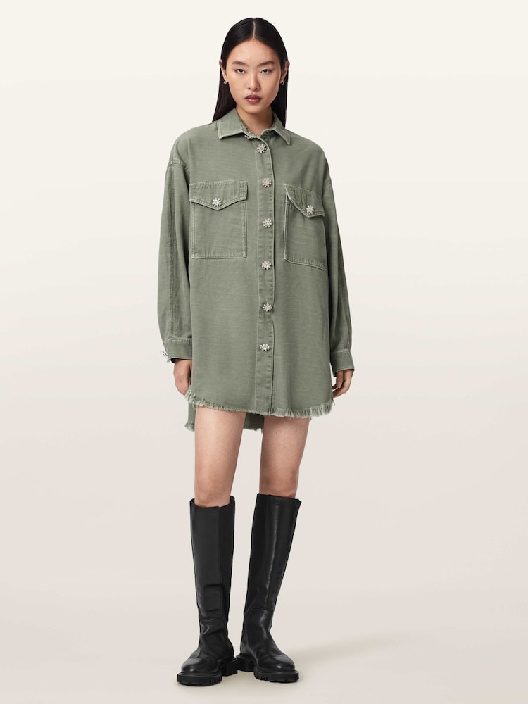 AllSaints Green Hettie Shacket Dress - Image 2 of 7