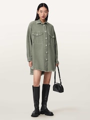 AllSaints Green Hettie Shacket Dress - Image 6 of 7