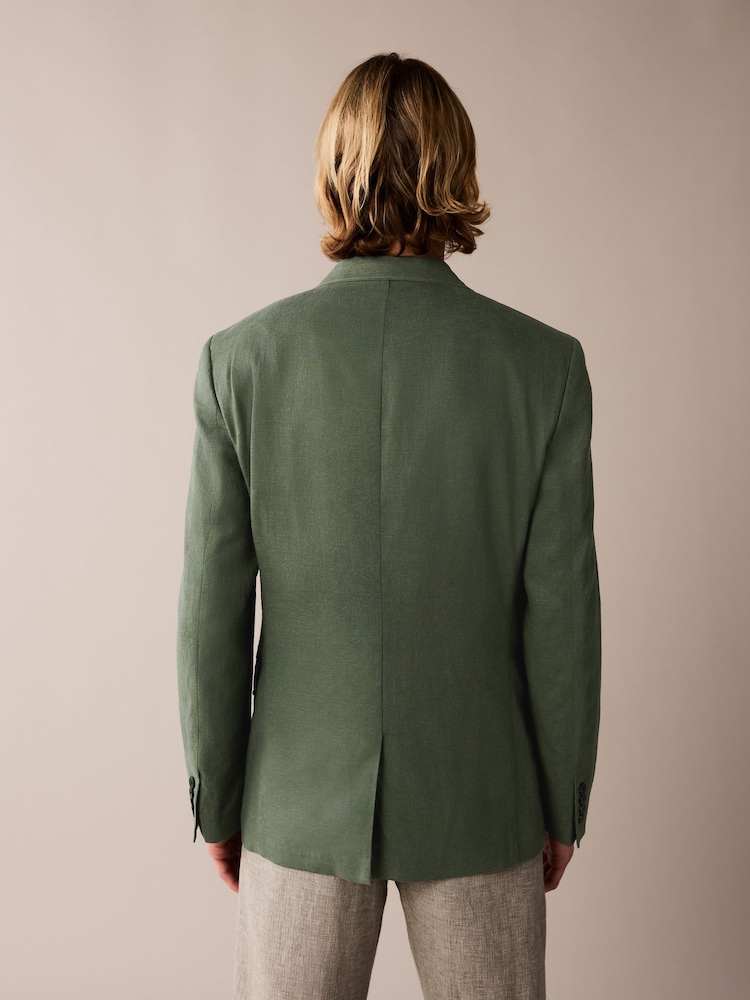 Sage Green Slim Fit Linen Blend Blazer - Image 2 of 10