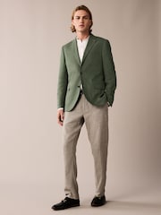 Sage Green Slim Fit Linen Blend Blazer - Image 3 of 10