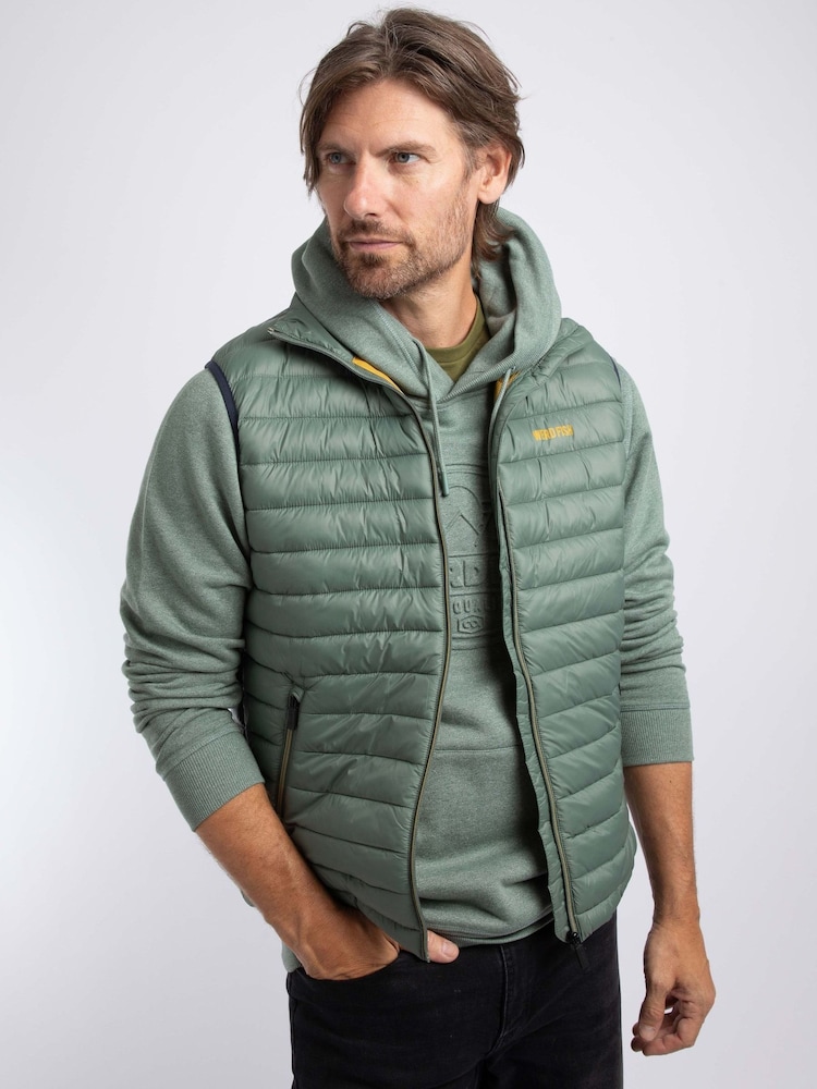 Weird Fish Green Langtree Lightweight Showerproof Padded Gilet - Image 1 of 6 Weird Fish Green Langtree Lightweight Showerproof Padded Gilet - Image 1 of 6