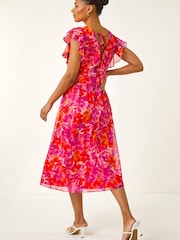 Roman Orange Floral Bias Midi Dress - Image 3 of 5