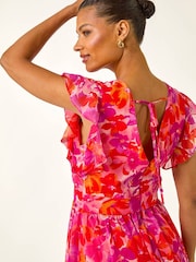Roman Orange Floral Bias Midi Dress - Image 4 of 5