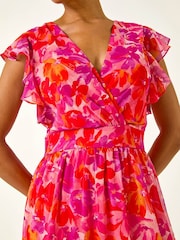 Roman Orange Floral Bias Midi Dress - Image 6 of 6