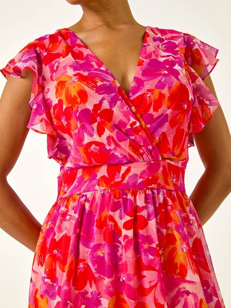 Roman Orange Floral Bias Midi Dress - Image 6 of 6 Roman Orange Floral Bias Midi Dress - Image 6 of 6