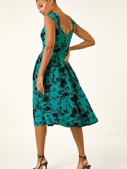 Roman Blue Glitter Floral Flocked Premium Stretch Dress - Image 3 of 5