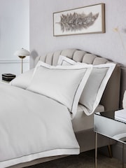 Set of 2 White/Silver Collection Luxe 600 Thread Count Embroidered Border 100% Cotton Pillowcases - Image 1 of 1