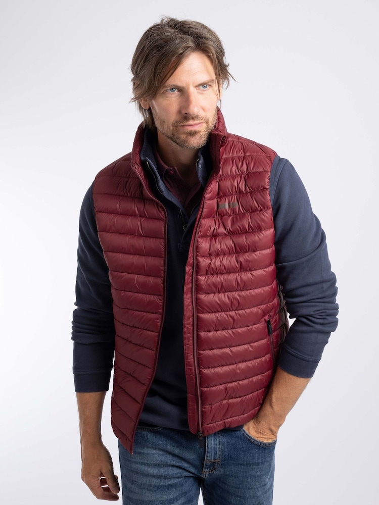 Weird Fish Red Langtree Lightweight Showerproof Padded Gilet - Image 1 of 7 Weird Fish Red Langtree Lightweight Showerproof Padded Gilet - Image 1 of 7