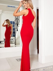 Sistaglam Red One Shoulder Cut-Out Maxi Dress With Slit - Image 2 of 4