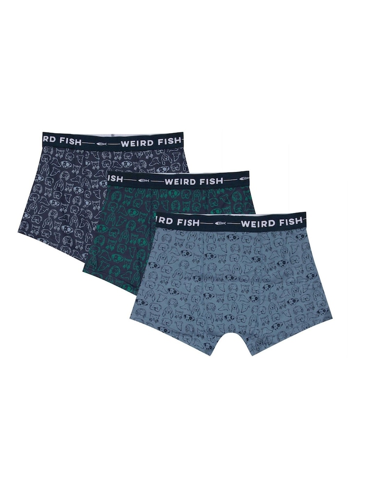 Weird Fish Blue Ashridge Boxer Shorts 3 Pack - Image 1 of 4 Weird Fish Blue Ashridge Boxer Shorts 3 Pack - Image 1 of 4