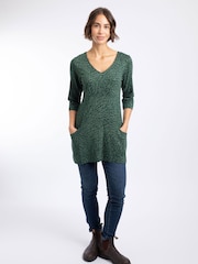 Weird Fish Green Arielle Printed Jersey 3/4 Sleeve Tunic - Image 3 of 7