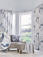 Laura Ashley Midnight Blue Belvedere Lined  Eyelet 100% Cotton Curtains - Image 2 of 3