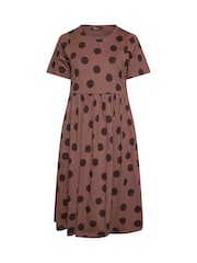 Yours Curve Brown Throw On Spot Dress - Image 5 of 6