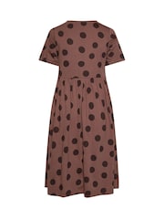 Yours Curve Brown Throw On Spot Dress - Image 6 of 6
