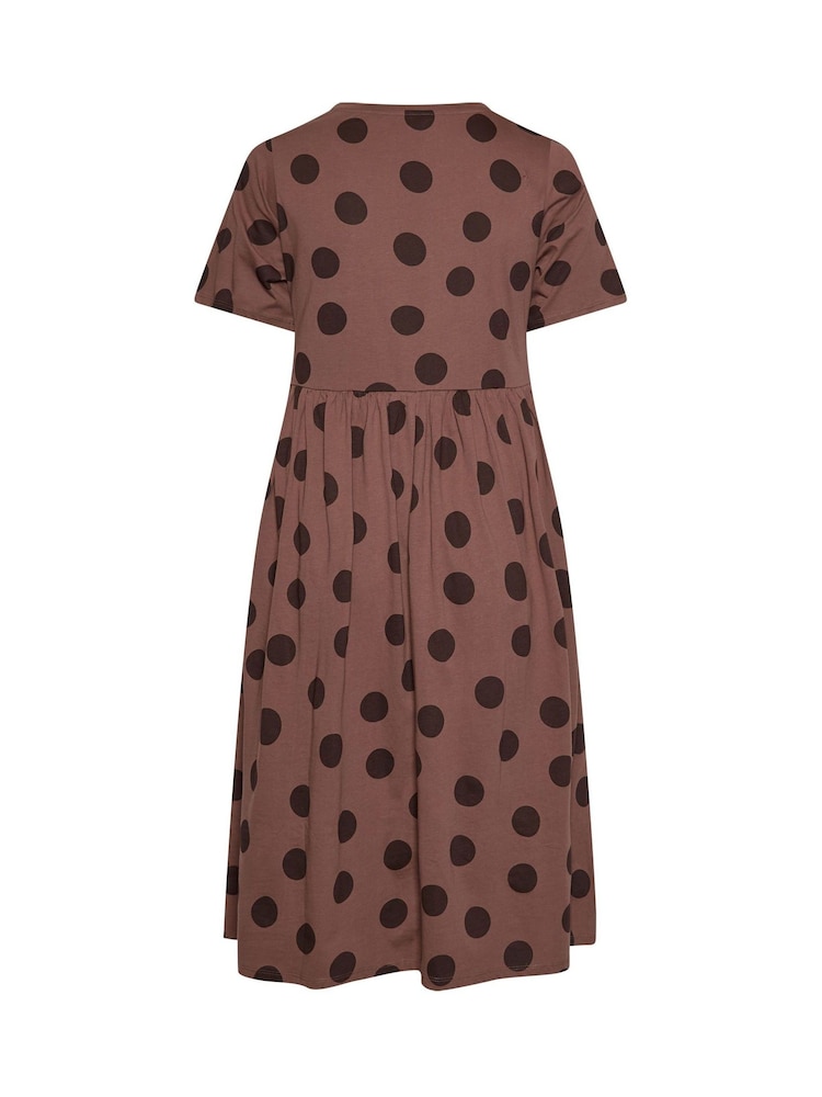 Yours Curve Brown Throw On Spot Dress - Image 6 of 6