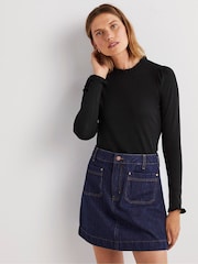 Boden Black Supersoft Frill Detail Top - Image 1 of 6