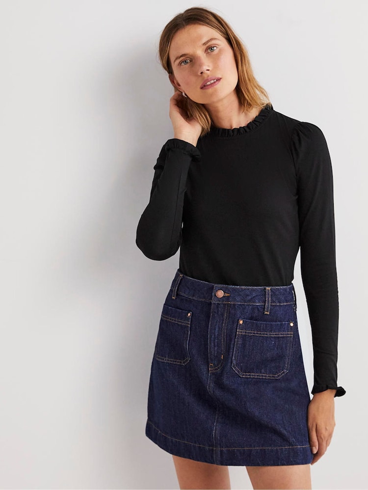 Boden Black Supersoft Frill Detail Top - Image 1 of 6