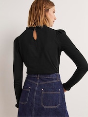 Boden Black Supersoft Frill Detail Top - Image 2 of 6