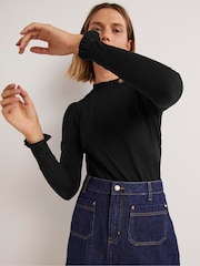 Boden Black Supersoft Frill Detail Top - Image 4 of 6