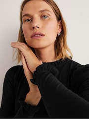 Boden Black Supersoft Frill Detail Top - Image 5 of 6