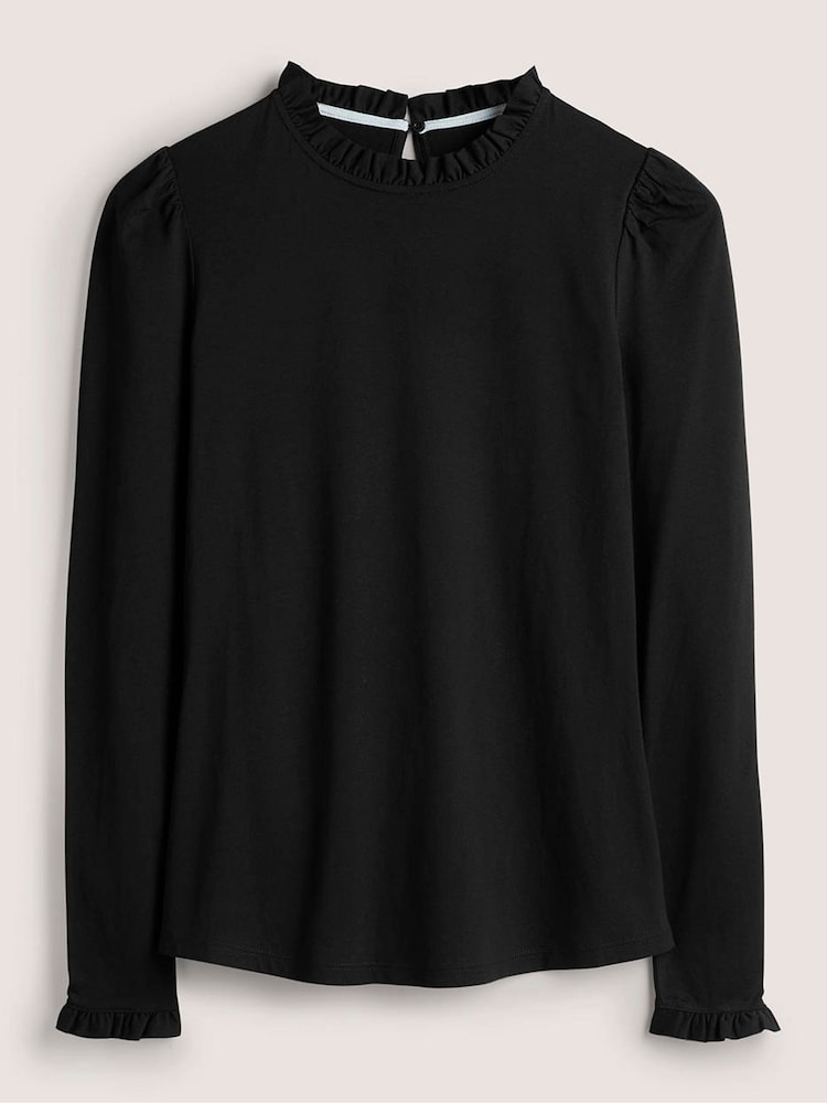 Boden Black Supersoft Frill Detail Top - Image 6 of 6